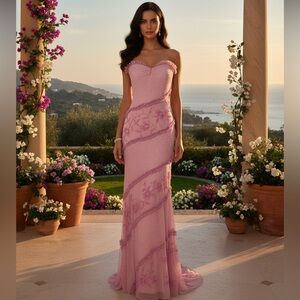 Elegant Pink‎ Strapless Attitudes by Debra Evening Gown